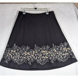 Vtge David Brooks linen/cotton skirt Sz 12 embroidered cutout applique